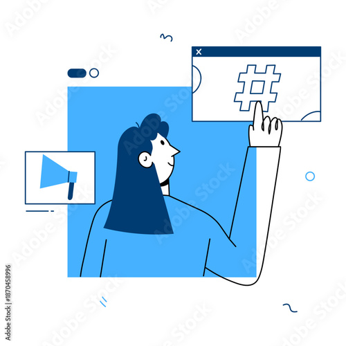 A drawing style illustration representing social hashtags