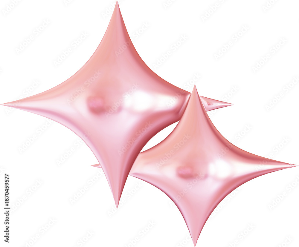 Fototapeta premium Y2K Pink Star Symbol Icons Collection Holographic Stars, Circle, Chain, Moon 3D Shapes