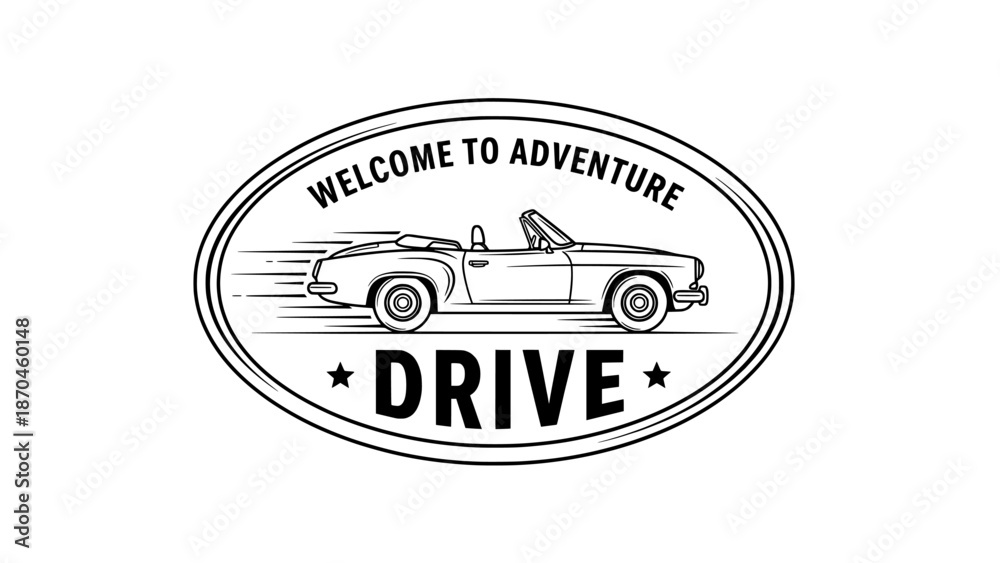Fototapeta premium Convertible car adventure drive emblem