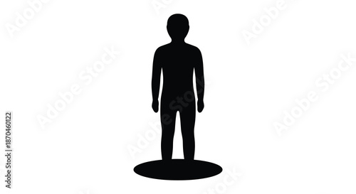 A solitary human figure stands prominently displayed against a plain white backdrop a striking silhouette