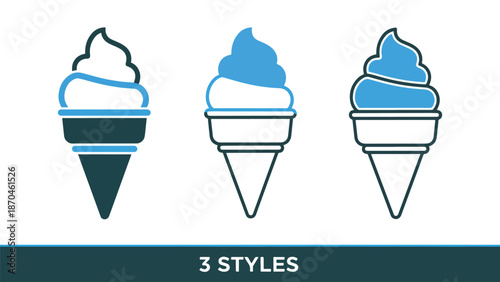Ice cream icon set - Glyph and solid icon set - Flat Design Icon - line icon set - Flat Vector icon, icon, Editable stroke icon, Modern icon collection