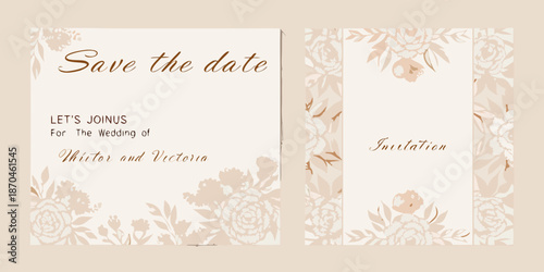 Elegant save the date and invitation cards with floral design elements