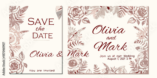 Elegant save the date cards with floral design and calligraphy