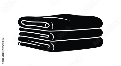 A simple black and white illustration depicting a stack of neatly folded towels silhouette