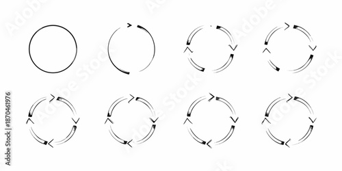 A series of circular arrow diagrams illustrating rotational movement stages