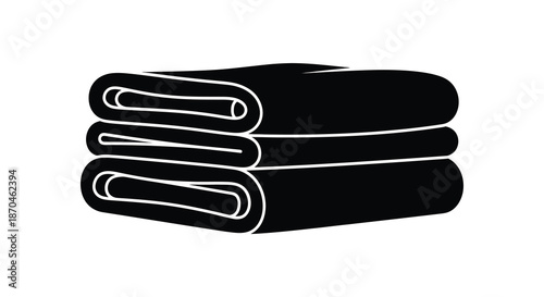 A minimalist depiction of neatly folded towels presented in a striking black silhouette