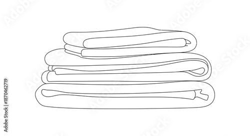 A simple sketch of neatly folded towels in a stack black and white line art silhouette