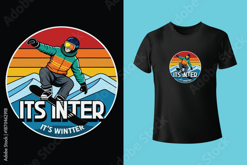 Happy snowboarding year t shirt design with graphic elements
