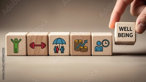 Blocks representing well-being concepts