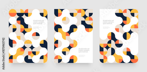 Wallpaper Mural Template with mosaic circles. Abstract bauhaus geometric pattern backgrounds with metaball fusion. Layout for flyer, poster or cover.  Torontodigital.ca