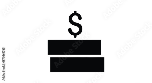 A simple black silhouette of a stacked coin with a dollar sign above it silhouette