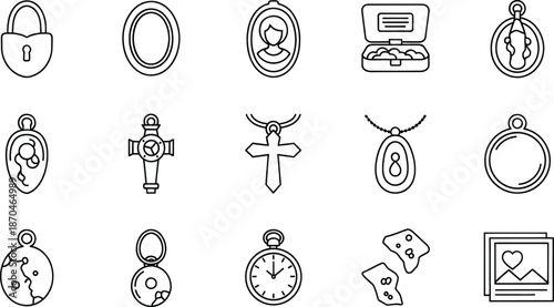 Set of line art icons depicting various personal keepsakes and memory-related objects