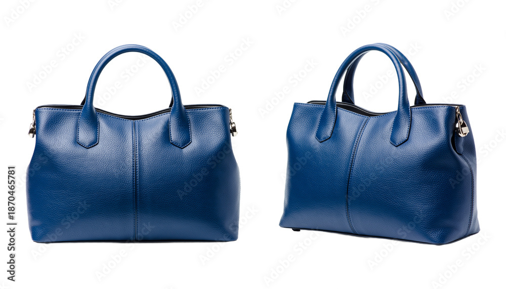Naklejka premium Front view and side view of leather bag with top handle isolated on a white background.