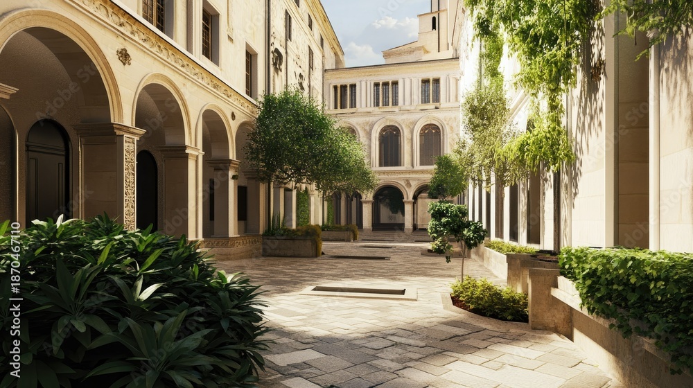 Naklejka premium Serene Courtyard in Italian Architecture