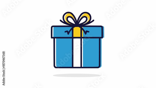 Blue gift box with yellow ribbon and bow illustration.