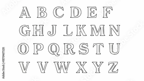 Alphabet Letters Displayed in Rows on White Background.