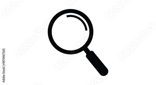 A simple black and white depiction of a magnifying glass presented as a clean silhouette