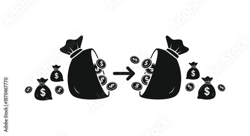 Money transfer from one bag to another visualized with a simple black silhouette