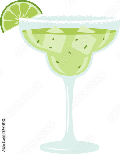 Simple Flat Style Margarita Cocktail Drink With Lime Garnishing Illustration