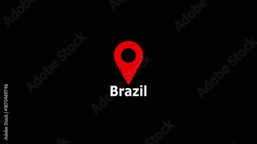 Brazil text up down location pin pointer icon with GPS location tracking icon video with black background