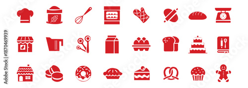 Bakery icon set. Dessert and kitchen tools symbol. Vector illustration.