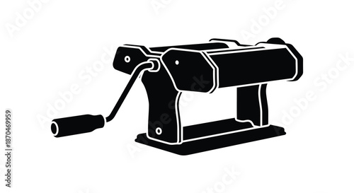 A stark black and white depiction of a manual pasta maker clearly shown as a silhouette