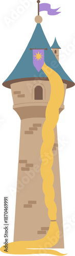 Cartoon Fairytale Tower with Long Braid Illustration for Children Storybook