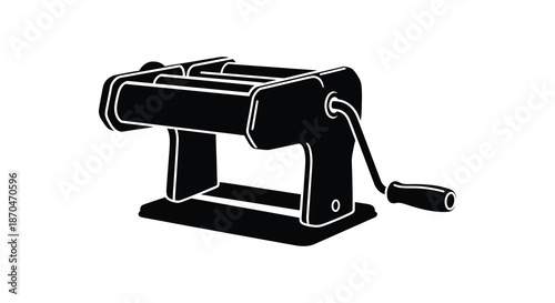 A striking black silhouette of a vintage pasta machine showcasing its classic design silhouette