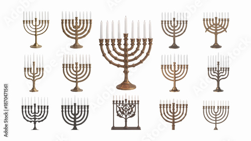 Collection of menorahs in black and white minimalist vector style ideal for Hanukkah decorations religious themes posters branding educational materials and creative design projects