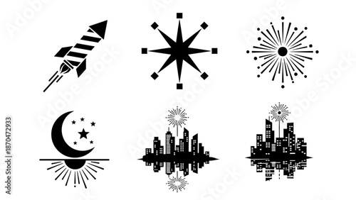 Futuristic Cityscape with Celestial Elements and Abstract Shapes