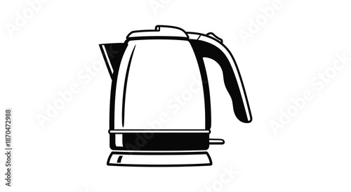 A simple black and white depiction of a classic electric kettle in bold silhouette