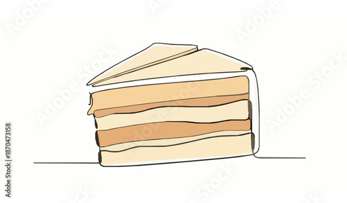 Continuous Line Sweet Dessert Slice Vector Illustration
