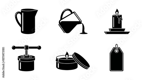 A collection of kitchen utensils and appliances illustrated in a minimalist style