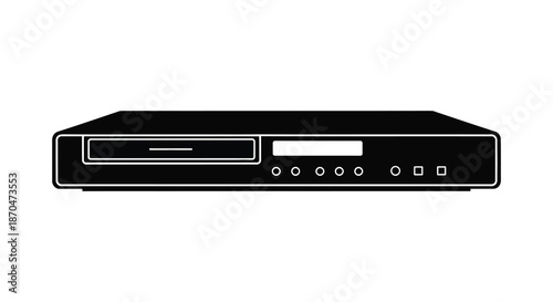 A simple black outline of a dvd player showcasing its classic rectangular design silhouette