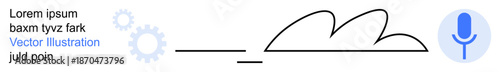 Speech recognition, cloud technology, artificial intelligence, voice command, data processing, automation. Abstract microphone icon, sound wave and cloud shapes. Speech recognition and cloud