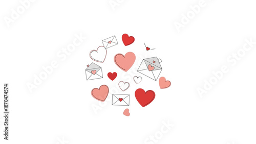  Valentine's Day illustration of hearts and love letters floating