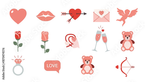 February best illustrations show love symbols and objects in pink hues