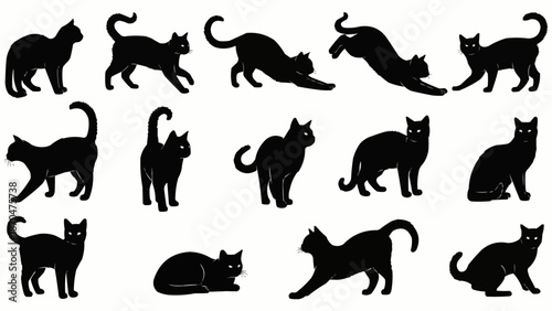 Collection of Black Cat Silhouettes in Various Poses.