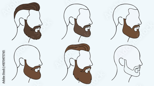 Collection of diverse beard styles for men illustrated side profiles.