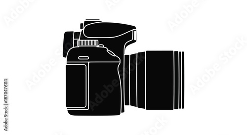 A striking black and white outline of a modern digital slr camera a beautiful silhouette