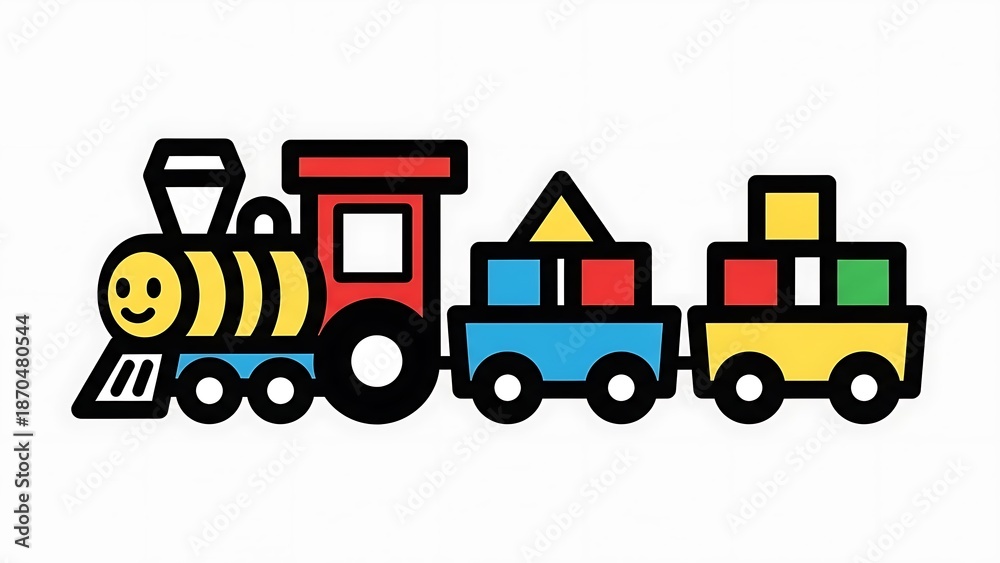 Fototapeta premium Colorful Toy Train with Blocks on White.