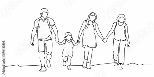 Family walking together a simple line drawing depicting love and connection