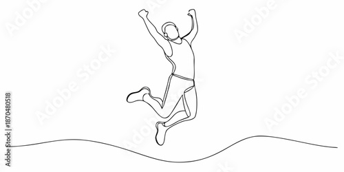 A joyful person jumping in the air depicted with a single line drawing