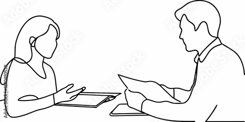 Simple line art depicting a couple facing each other in conversation