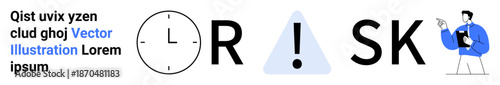 Risk management, business strategy, time management, decision-making, caution, problem-solving. ion of the word risk with clock, warning icon and person analyzing a document. Risk management