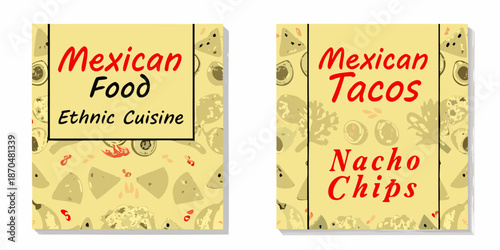 Two vibrant mexican food flyers with tacos nachos and ethnic cuisine designs