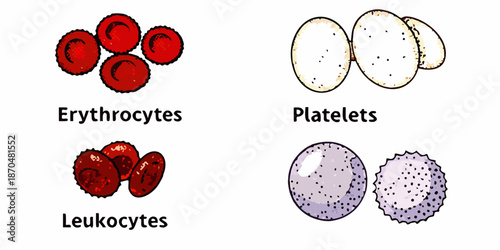 Illustration of human blood cells erythrocytes leukocytes and platelets