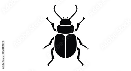 A strikingly simple black beetle illustration with prominent antennae and a defined body silhouette