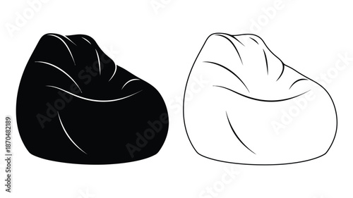 Black and white illustration of two bean bag chairs side by side