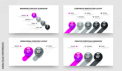 Product Briefing Four Five Two Three Option Infographic Slide Layout Vector Illustration Collection. Sales Innovation 4 5 2 3 Element Chart Frame Template Bundle.